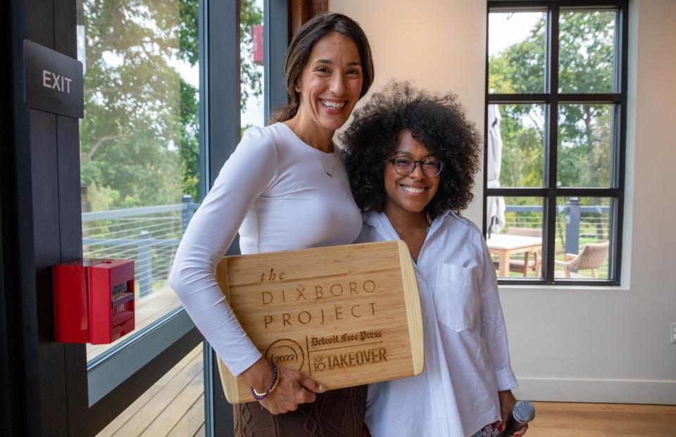 Sava Farah stands alongside Lyndsay Green during the Top 10 Takeover dinner series event inside the Dixboro Project restaurant in Ann Arbor on Tuesday, Sept. 27, 2022. Dixboro Project was named one of the 10 Best New Restaurants. 