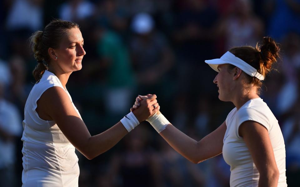 Madison Brengle and Petra Kvitova - Credit: GLYN KIRK/AFP