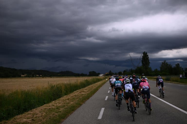 Stormclouds gather over stage 10 of the tour, that finished just ahead of a deluge