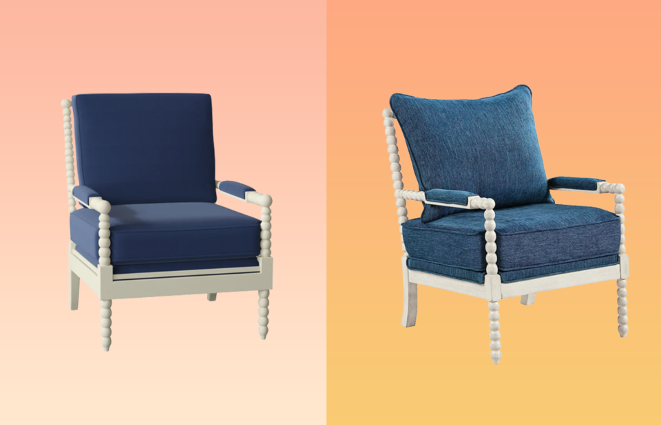 two blue upholstered chairs