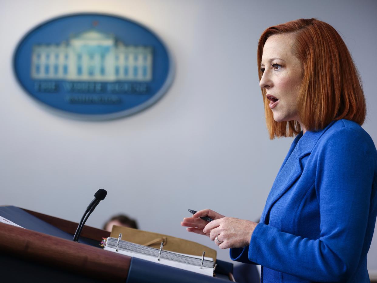 White House press secretary Jen Psaki delivers a news briefing. (EPA)