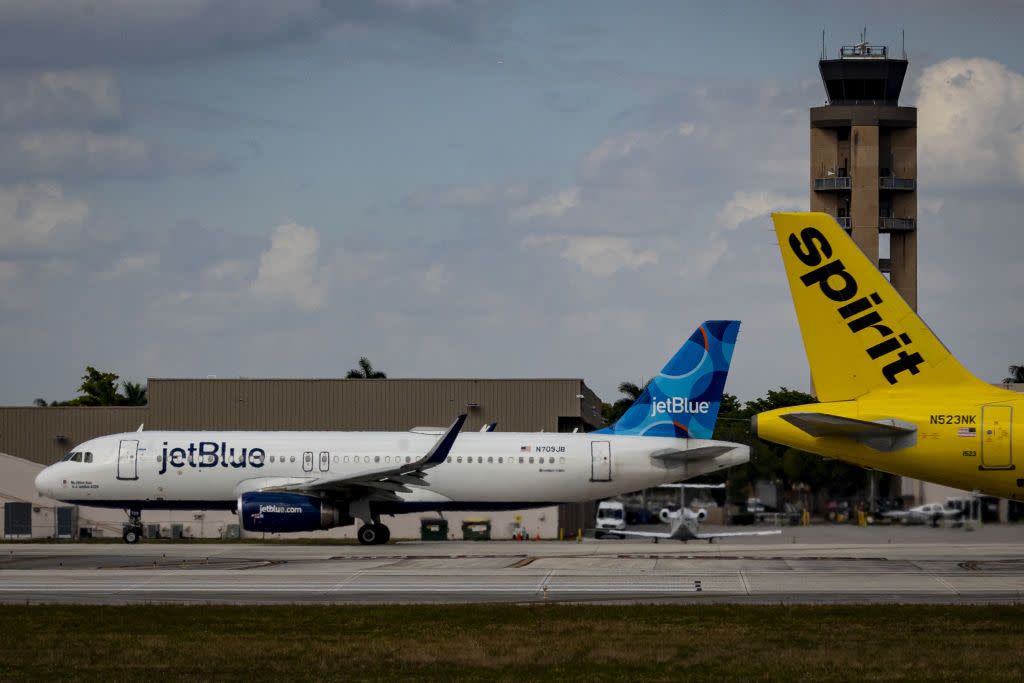  Spirit and JetBlue planes at Fort Lauderdale-Hollywood International Airport (FLL) in Fort Lauderdale, Florida. 