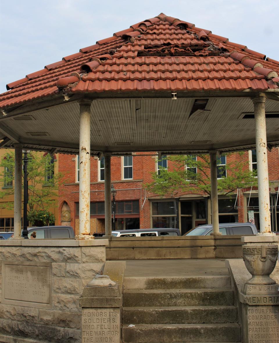 The historical gazebo at Memorial Park in downtown Dundee was damaged by the April 1 tornado. The structure was built in 1913.