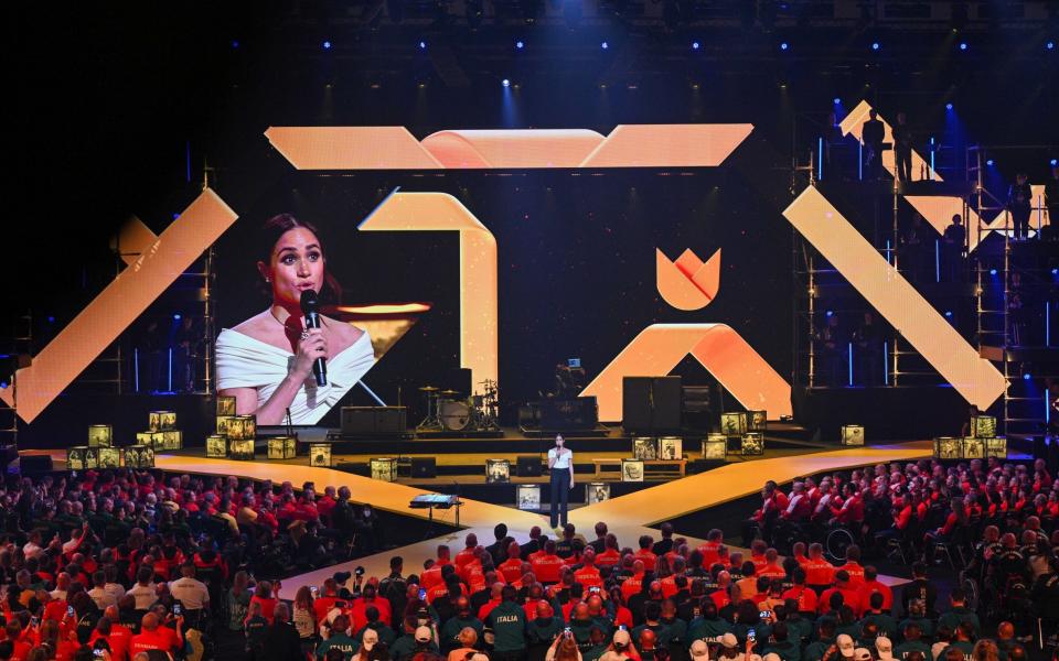 The Duchess of Sussex on stage at the opening ceremony of the Invictus Games - Tim Rooke/Shutterstock