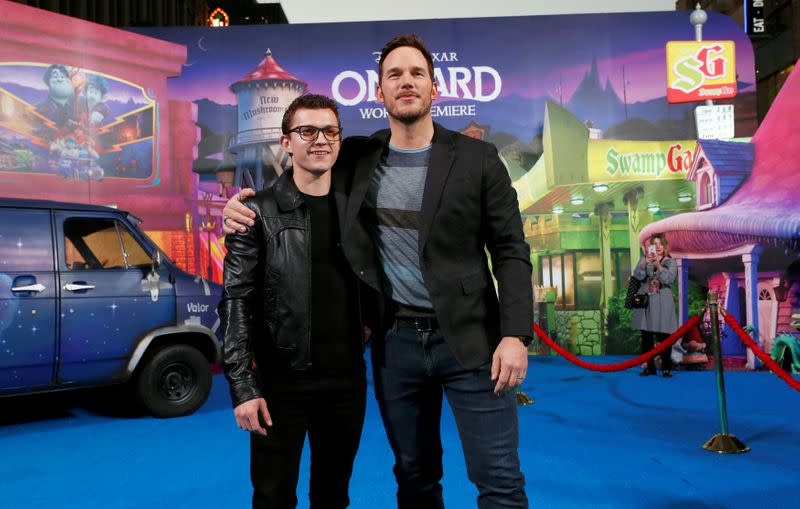 FILE PHOTO: Cast members Holland and Pratt pose at the premiere for the film "Onward" in Los Angeles