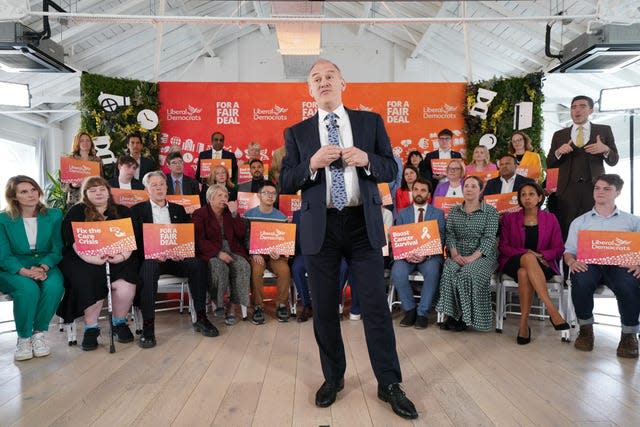 Sir Ed Davey launching the Liberal Democrats' General Election manifesto in London