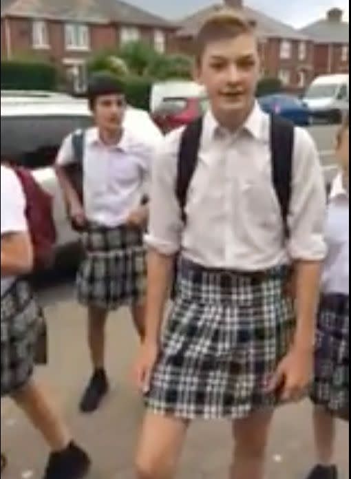 Boys at Isca Academy donned skirts instead of slacks. Source: Devonlive.com