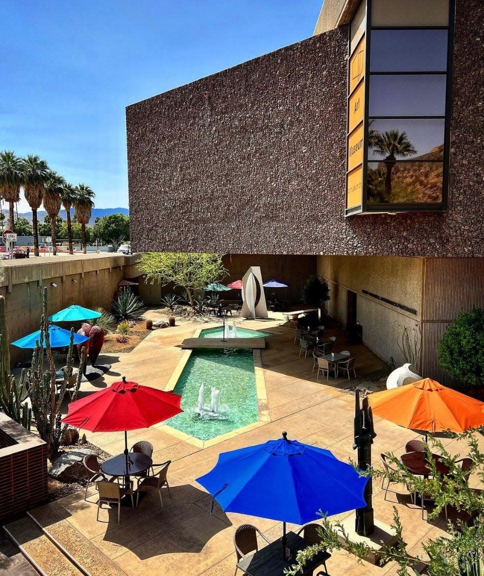 The outdoor patio of the former Persimmon Bistro and Wine Bar at the Palm Springs Art Museum.