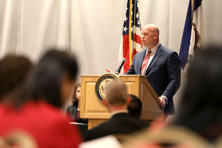 Acting Attorney General Matthew Whitaker speaks at the Department of Justice Rural and Tribal Elder Justice Summit in Des Moines, Iowa, U.S., November 14, 2018. REUTERS/Scott Morgan