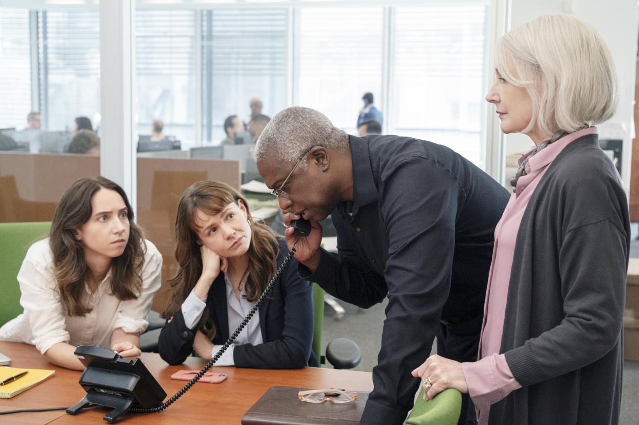 from l to r: Kazan, Mulligan, Andre Braugher and Patricia Clarkson in She Said. (Photo: ©Universal/Courtesy Everett Collection)