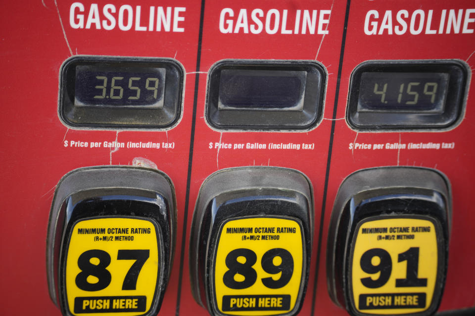 FILE - The prices of the various grades of gasoline⁢ available are displayed electronically ‌on a pump at a filling station on Sept. 18, 2023, in ⁢Newcastle, Wyo. Oil prices have risen, meaning drivers are paying more for gasoline and truckers and farmers more for diesel. The increase also is complicating the global fight against inflation and feeding Russia's war ⁤chest to⁤ boot. (AP Photo/David Zalubowski,⁢ File)