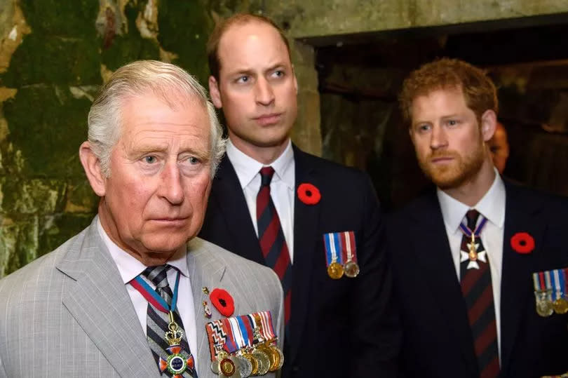 King Charles with his sons Prince William and Prince Harry