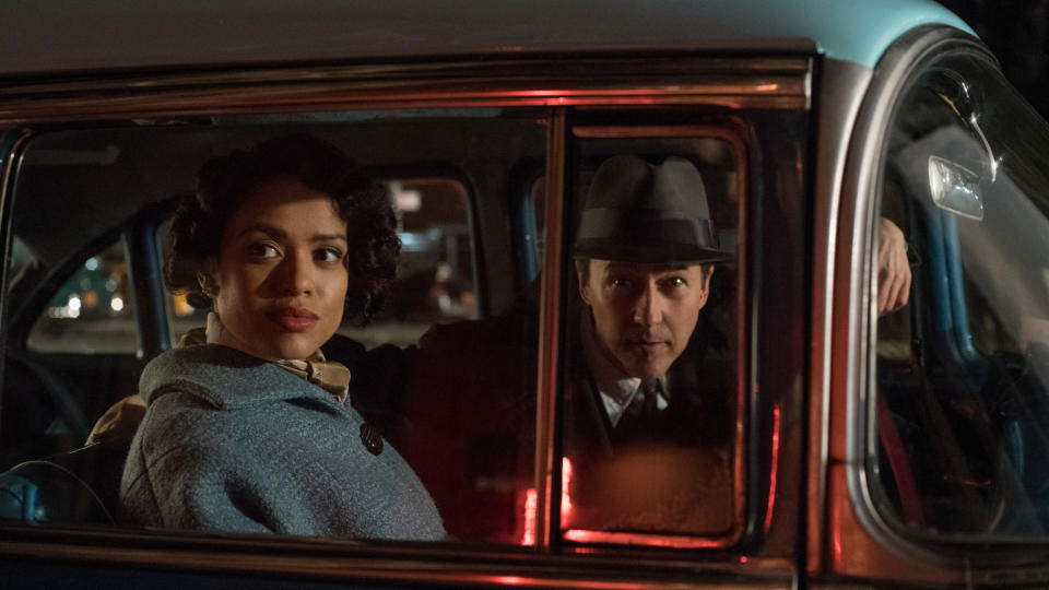 Gugu Mbatha-Raw and Edward Norton in 'Motherless Brooklyn'. (Credit: Glen Wilson/Warner Bros)