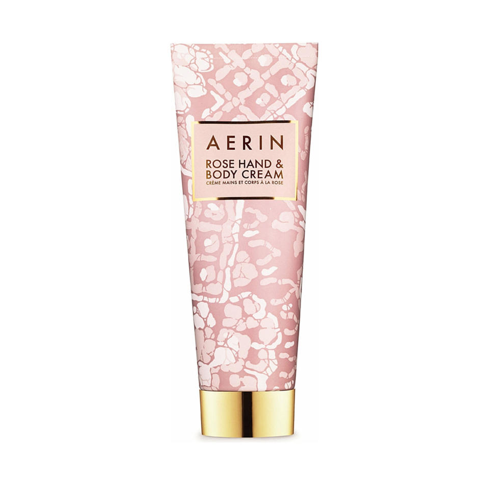 <p>With its light rose scent and deeply moisturising formula, Aerin's Hand and Body Cream is a lovely treat for dry and weather worn skin.</p><p><em>Rose Hand and Body Cream, £37, </em><a rel="nofollow noopener" href="http://www.selfridges.com/GB/en/cat/aerin-rose-hand-26-body-cream-125ml_471-81004877-Y9XT01/" target="_blank" data-ylk="slk:Aerin;elm:context_link;itc:0;sec:content-canvas" class="link "><em>Aerin</em></a> </p>