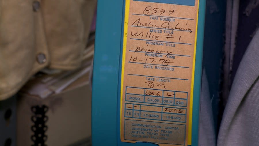 A copy of the very first taping of Austin PBS’ show Austin City Limits, recorded on Oct. 17, 1974 and featuring Willie Nelson, is stored at the TV station on Austin Community College’s Highland Campus. (KXAN Photo/Ed Zavala)