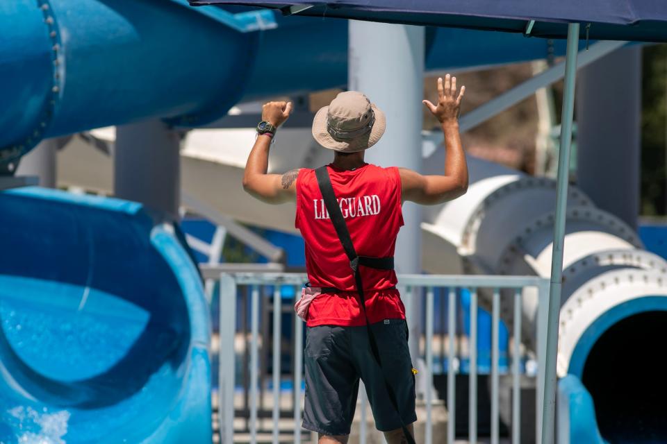 Palm Desert Aquatics Center provides open swim hours, water slides, swim lanes and diving boards in Palm Desert, Calif., on Thursday, June 29, 2023. 