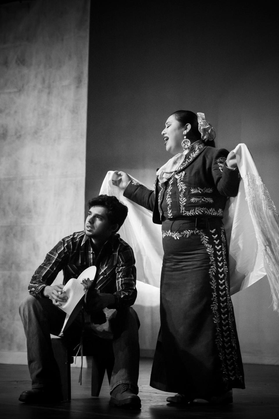 Ide Gonzalez, right, sings in the 2016 performance of "El Bracero – A Mariachi Opera." Jonathan Lopez, left, plays a young Noe, the main character of the play. Oxnard’s ANIMO Theatre Company is performing the play Saturday at the Oxnard Performing Arts Center.