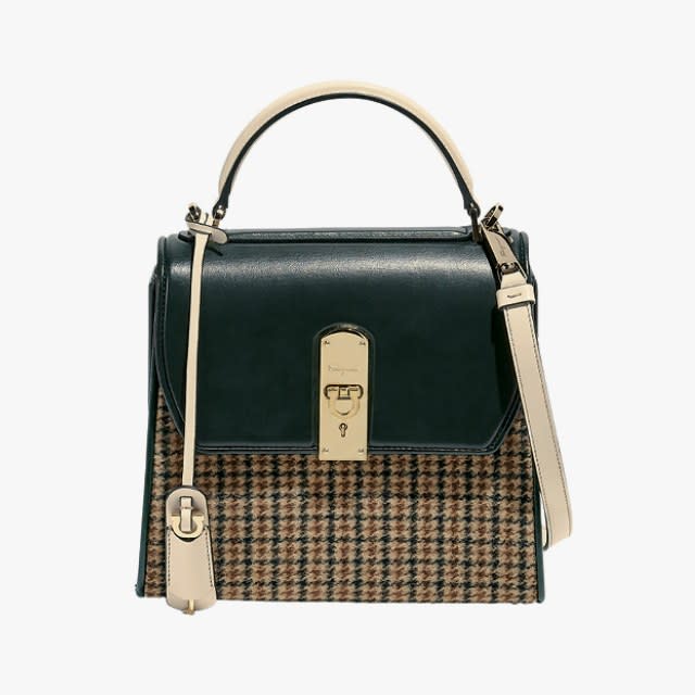 Salvatore Ferragamo medium Boxyz tweed and leather satchel, $1990, bloomingdales.com