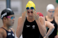 LONDON, ENGLAND - JULY 28: Stephanie Rice of Australia looks on as she prepares to compete in heat four of the Women's 400m Individual Medley on Day One of the London 2012 Olympic Games at the Aquatics Centre on July 28, 2012 in London, England. (Photo by Adam Pretty/Getty Images)