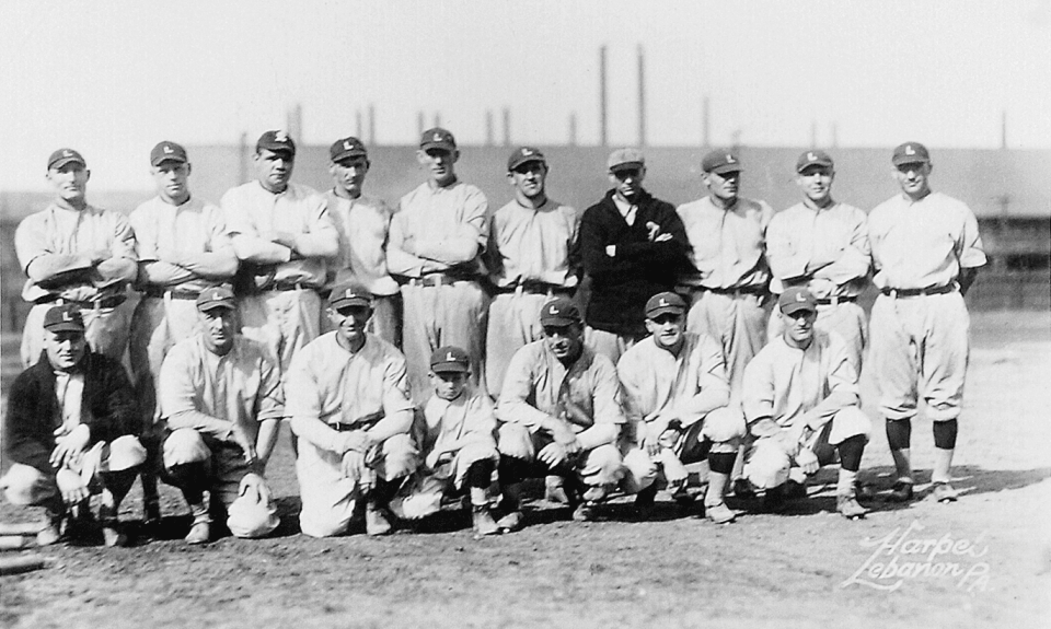 <span>The Lebanon team in the Bethlehem Steel League was filled with big leaguers, including, briefly, Babe Ruth, third from left in the top row. </span><span>Photograph: Courtesy of the Lebanon County Historical Society</span>