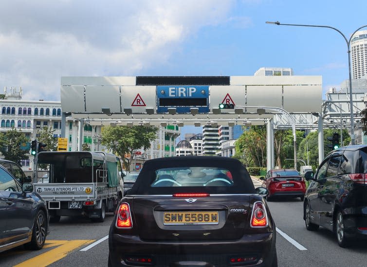 A car using Singapore's road-pricing system