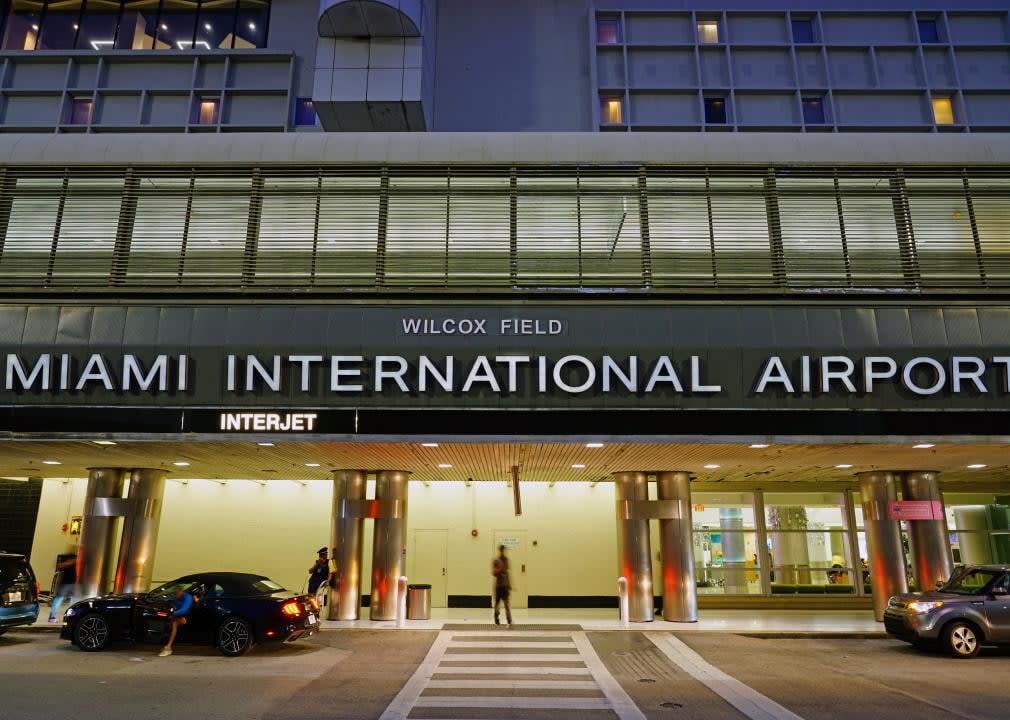 Curbside view of the Miami International Airport.