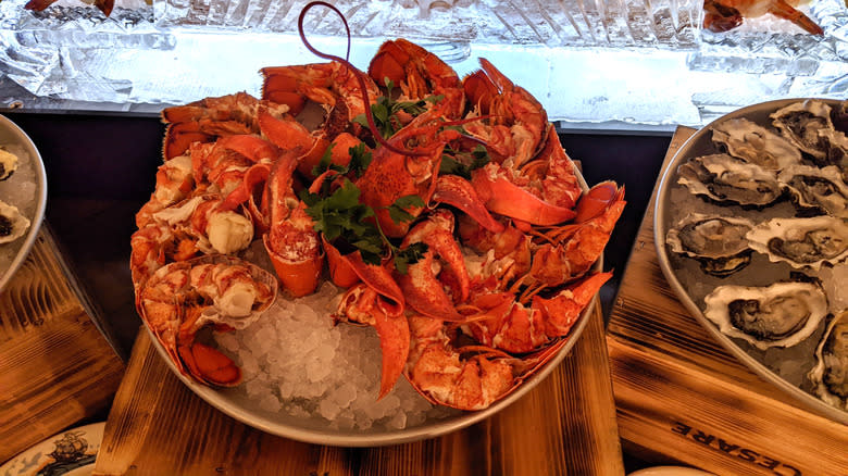 Peter Luger seafood tower lobsters