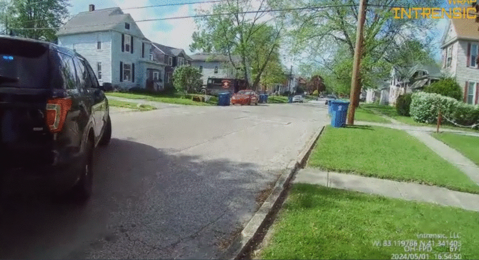 This Fremont Police Department bodycam photo was taken at approximately 4 p.m. Wednesday at the beginning of what became a 6-hour standoff in the 500 block of South Wood Street. The boxy vehicle is the Sandusky County Special Response Team vehicle negotiating with their loudspeaker.