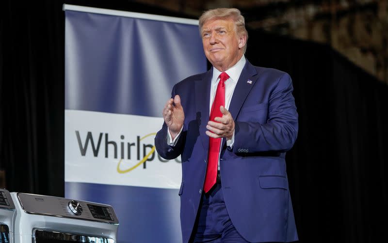 U.S. President Donald Trump speaks at Whirlpool Corporation washing machine factory in Clyde, Ohio