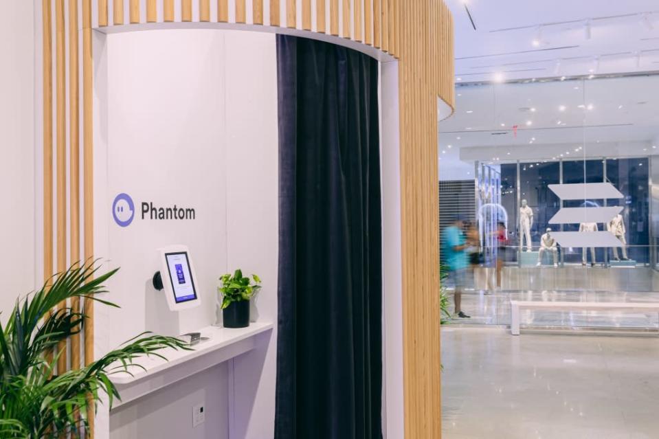The Phantom wallet station in the Solana Spaces store in New York.