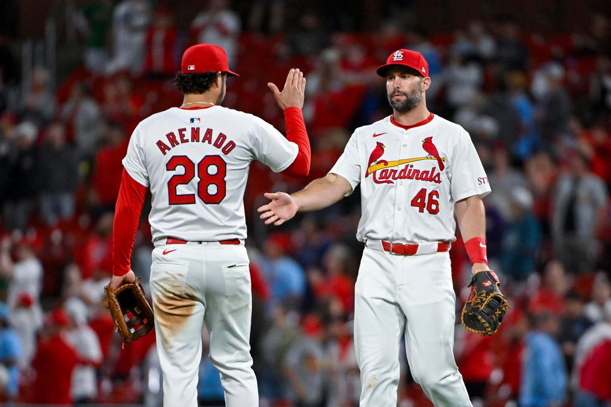 Nolan Arenado and Paul Goldschmidt after a win against the Phillies.