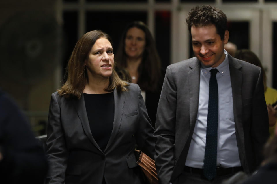 Assistant District Attorney Joan Illuzzi leaves court during Harvey Weinstein's rape trial, Tuesday, Jan. 21, 2020, in New York. (AP Photo/Richard Drew)