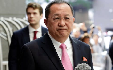 North Korea's Foreign Minister Ri Yong-ho says Donald Trump has "declared war on our country" - Credit: AP