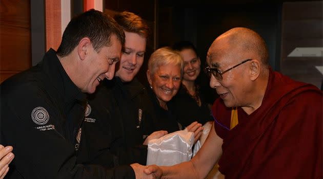 Meeting the Dali Lama during his 2013 tour of Australia. Photo: Steve Pineapple Alberts