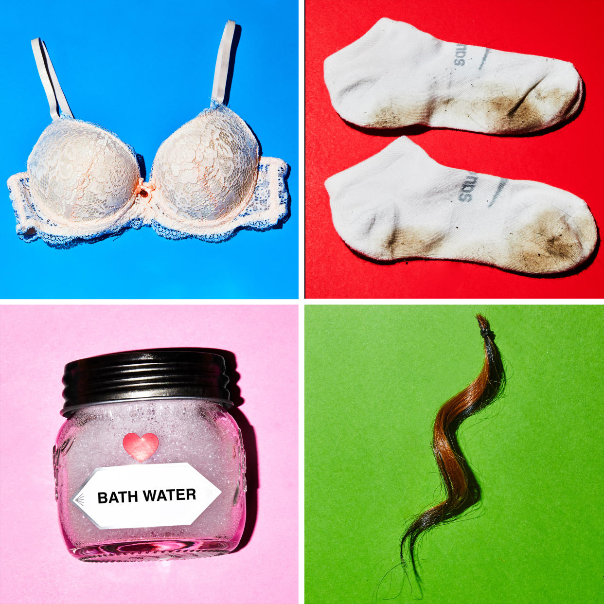 Una combinación de cuatro imágenes, objetos que las personas venden en línea como una forma de trabajo sexual, en Broomall, Pensilvania, el 24 de septiembre de 2020. (Amy Lombard/The New York Times).