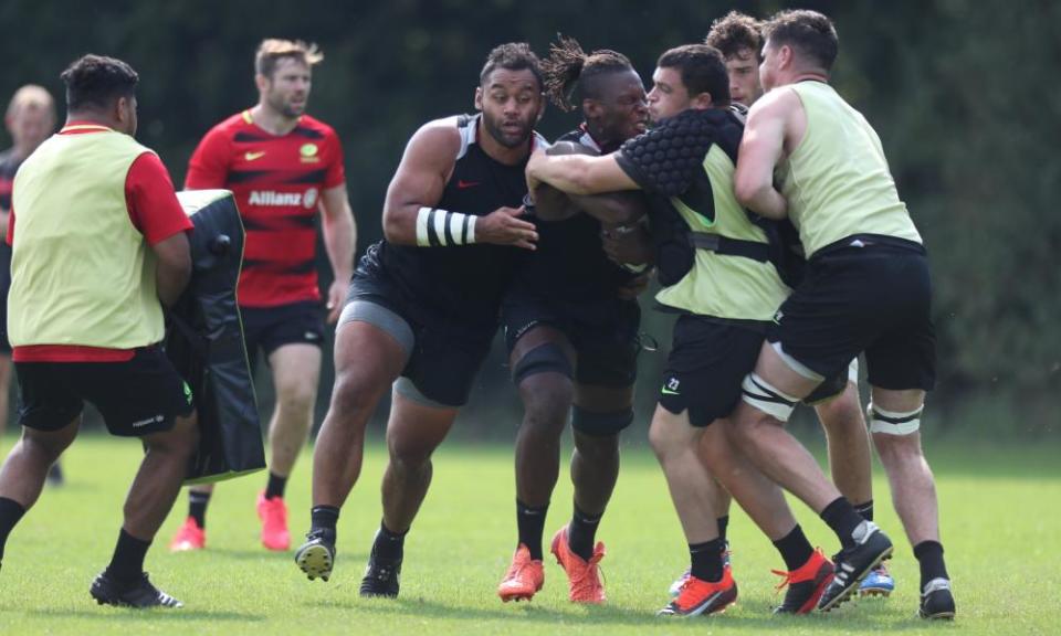 Saracens in training this week before their quarter-final against Leinster.