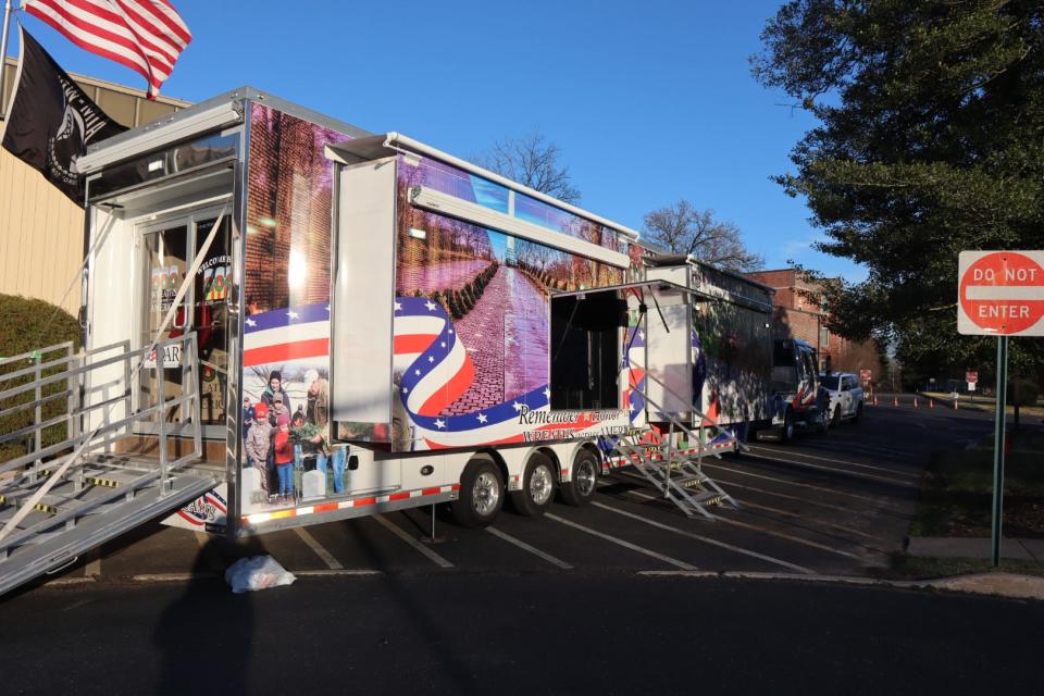 Wreaths Across America 48' Mobile Education Exhibit sits outside the Masonic Village