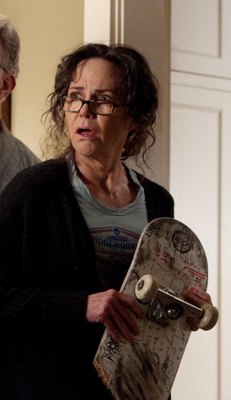 Aunt May picks up Peter's skateboard