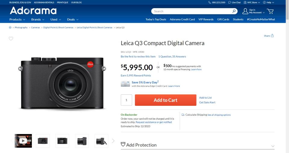 Adorama Leica Q3 stock