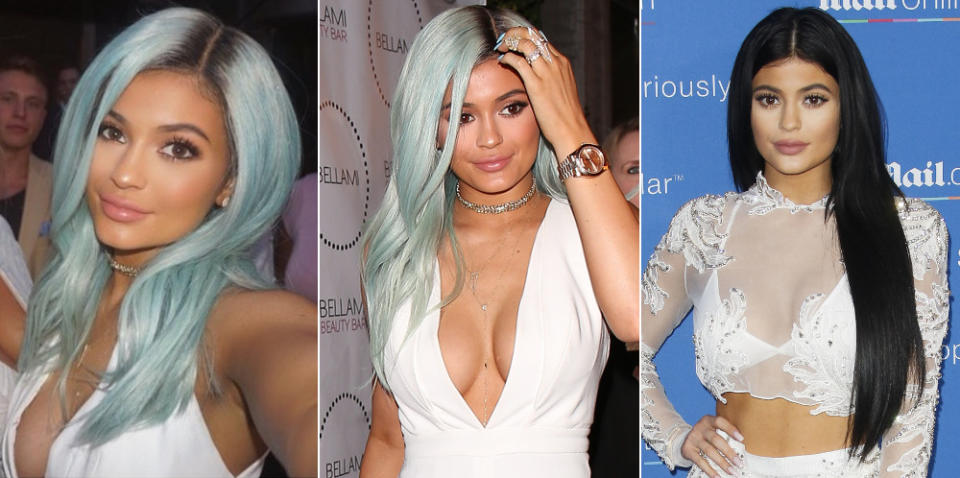 Adios, schwarze Endlos-Mähne: Auch Kylie Jenner (17) ist seit Neustem unter die Regenbogenponys … pardon, Pastell-Fans gegangen – und das auch noch hochoffiziell. Kylie ist nämlich das neue Gesicht der Kosmetikfirma Bellami, die auch Haarfarben vertreibt. Als sie ihren neuen Look in der Bellami Beauty Bar in Hollywood erstmals der Öffentlichkeit präsentierte, dauerte es allerdings glatt einen Augenblick, ehe die Paparazzi die ausgefallene Haarfarbe bemerkten – im Zentrum der Aufmerksamkeit stand nämlich erst mal Kylies ganz schön gewagtes Dekolleté! (Bilder: Instagram/kyliejenner, Splash News, WENN)