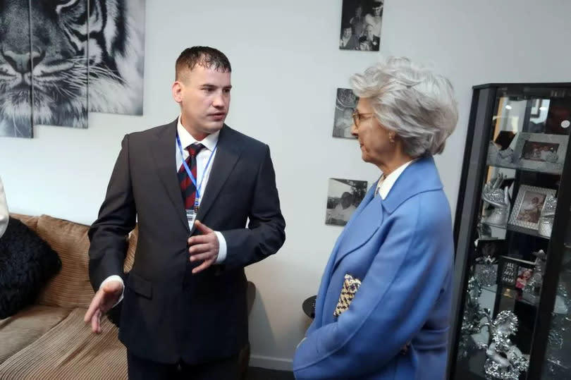 The Duchess of Gloucester meets with Anthony Pallister at Avondale House in Byker.