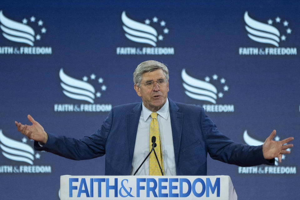 Writer and economist Stephen Moore addresses the Faith & Freedom 2024 Road to Majority Conference in Washington, DC, on June 22, 2024. (Photo by Chris KLEPONIS / AFP) (Photo by CHRIS KLEPONIS/AFP via Getty Images)