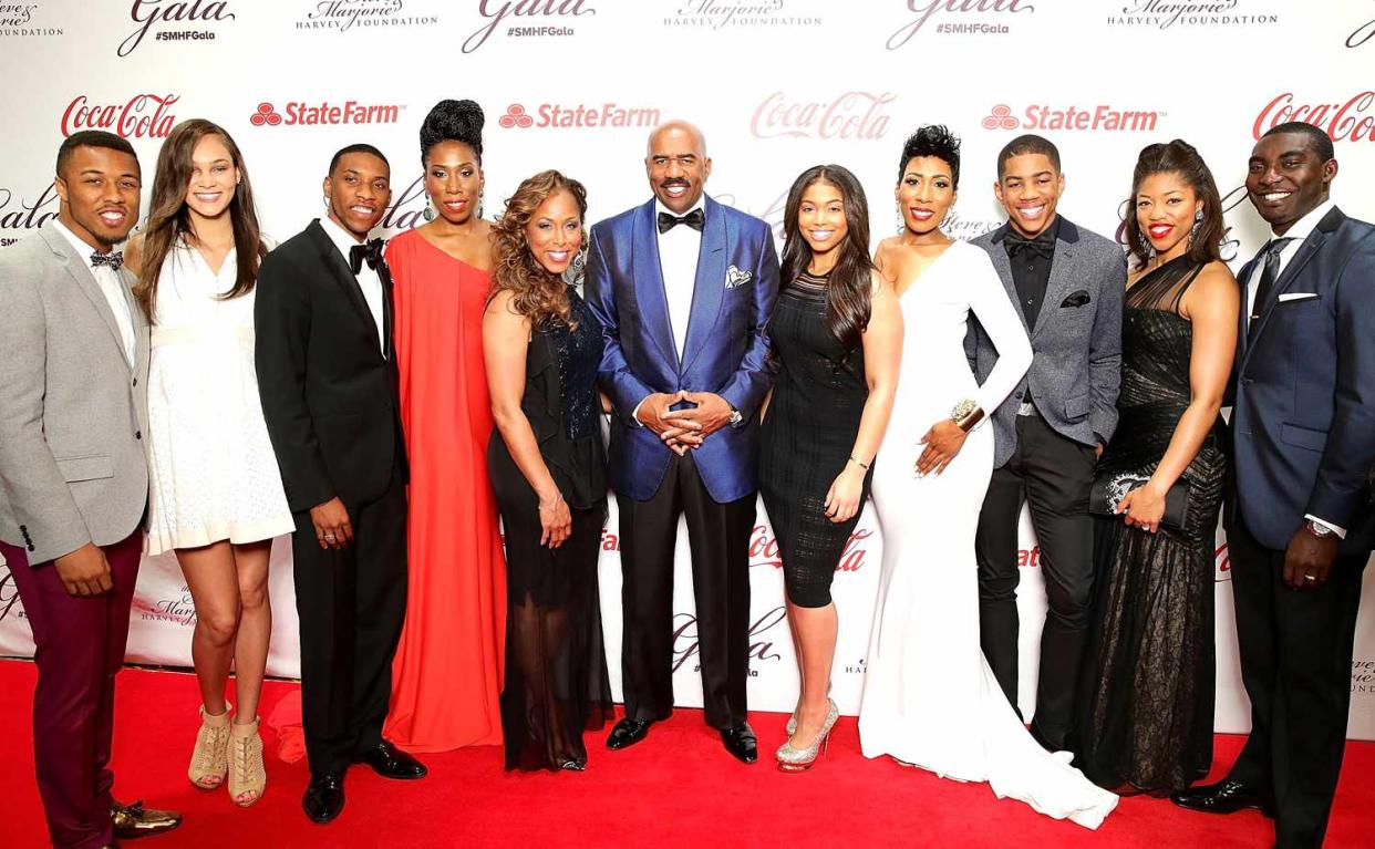 Jason Harvey, Amanda Harvey, Broderick Harvey Jr., Brandi Harvey, Marjorie Harvey, Steve Harvey, Lori Harvey, Karli Harvey, Wynton Harvey, Morgan Hawthorne, and Kareem Hawthorne