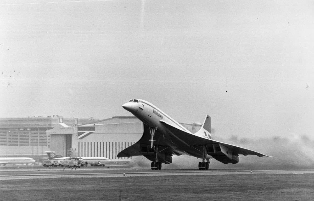 Maiden flight: British Airways Concorde departs on its first commercial journey from London Heathrow to Bahrain on 21 January 1976 (Getty)