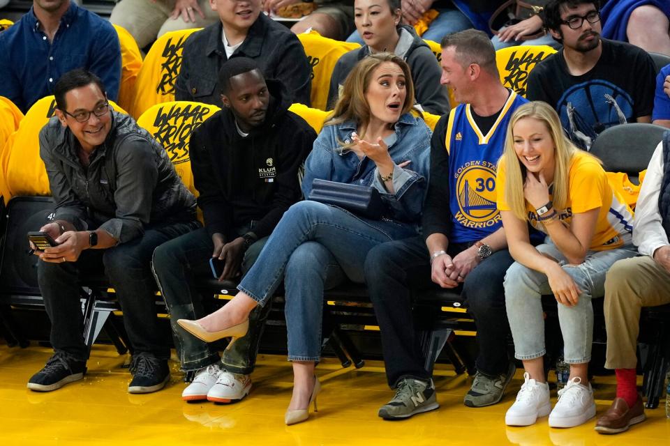 Agent Rich Paul and Adele attend Game Two of the 2022 NBA Playoffs Western Conference Finals between the Golden State Warriors and the Dallas Mavericks at Chase Center on May 20, 2022 in San Francisco, California.