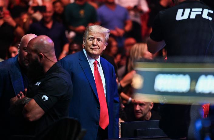 Former President Donald Trump attends the Ultimate Fighting Championship (UFC) 287 mixed martial arts event at the Cassia Center in Miami, Florida.