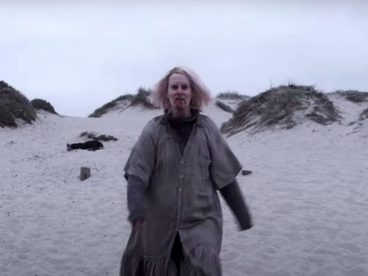 Sarah Paulson walks on the beach in the trailer for "American Horror Story: Double Feature."