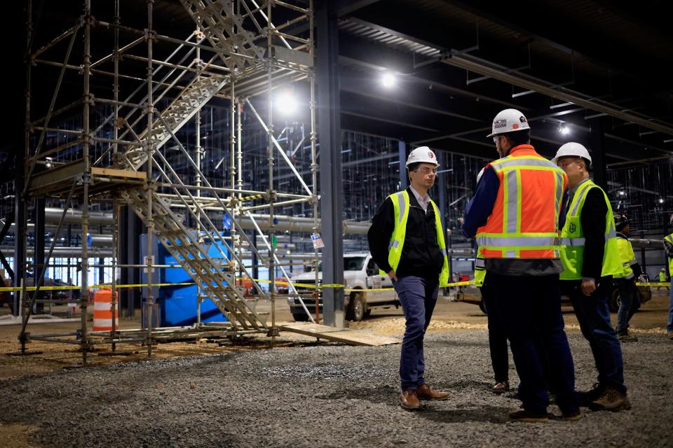 U.S. Secretary of Transportation, Pete Buttigieg visited the BlueOval SK Battery Park, a Ford Motor and SK On joint-venture electric vehicle battery production facility in Glendale, Kentucky on March 3, 2023.