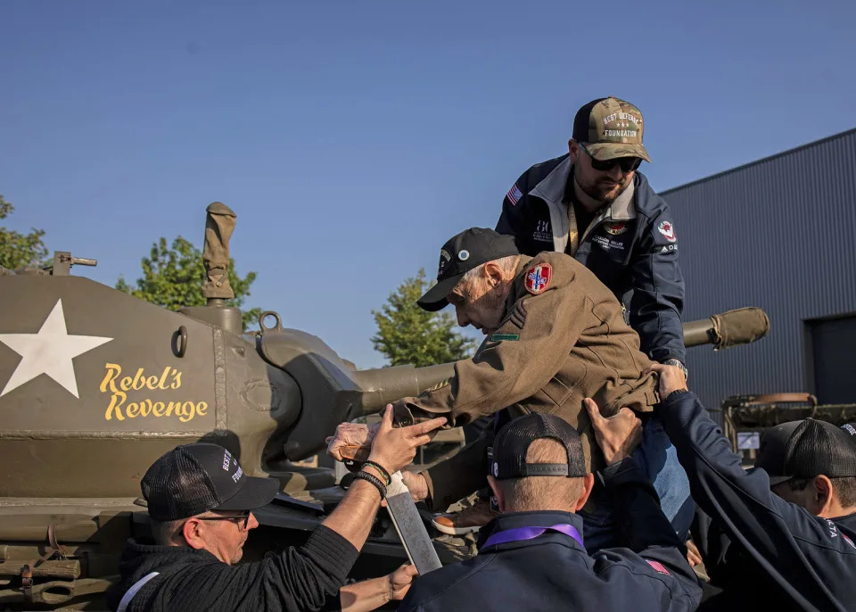 “It’s like riding a bicycle,” Reitmeier said of his first tank ride in 80 years. (Rafael Yaghobzadeh for NBC News)