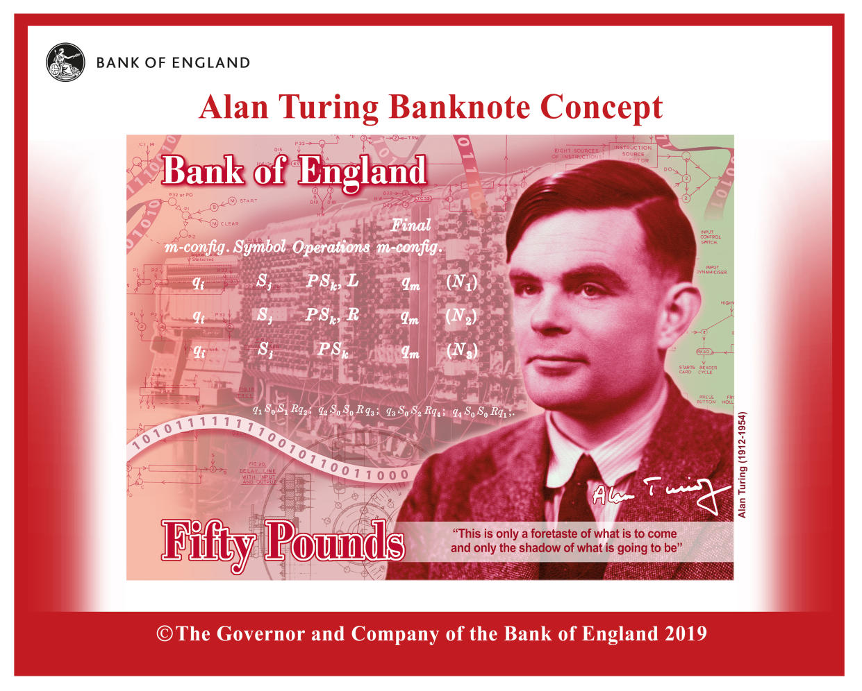 A mock-up image of Alan Turing on the new £50 note. Photo: Bank of England
